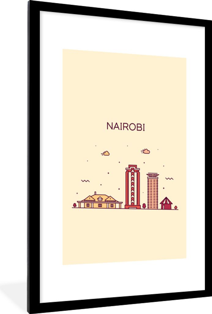 MuchoWow MuchoWow Gerahmtes Poster Skyline - Nairobi - Kenia 60x90 cm - Poster mit zchwarzem Bilderrahmen - Dekoration - Wandposter Wohnzimmer ...