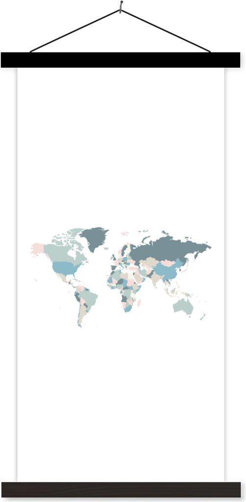 MuchoWow Textilposter Weltkarte - Pastell - Länder 40x80 cm mit schwarzem Rahmen - Wandemalerei