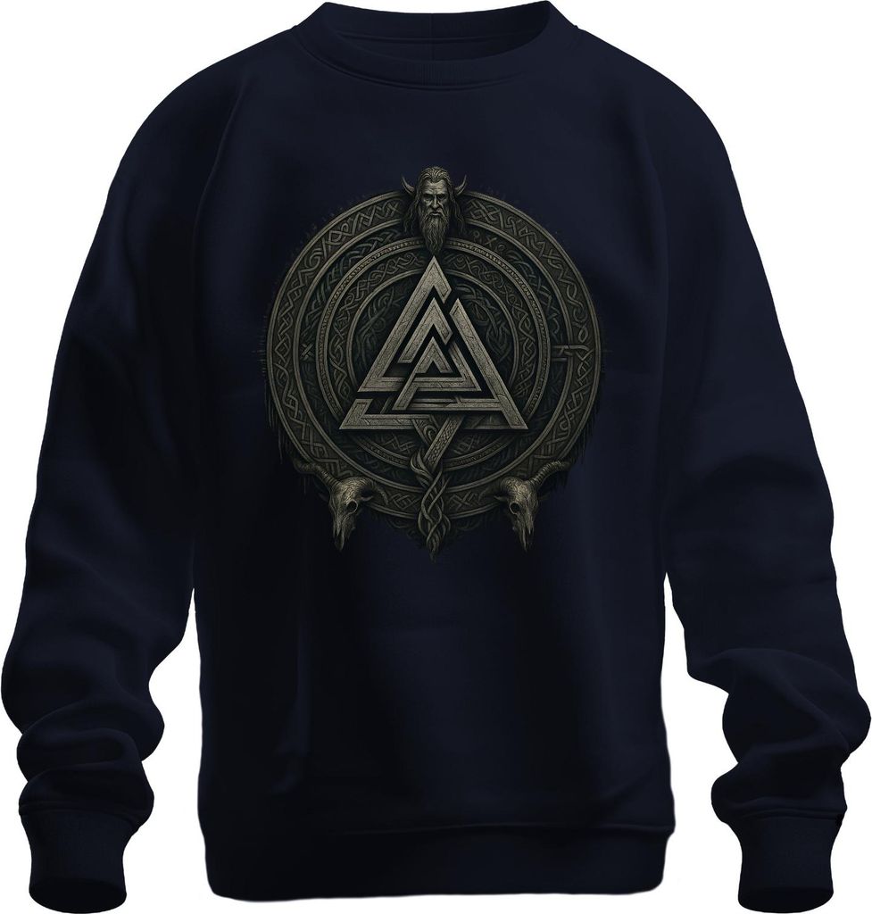 Valknut Odin Wikinger Runenknoten Runensymbol Mythologie Schädel Uni Sweatshirt Pullover, Navy, XL
