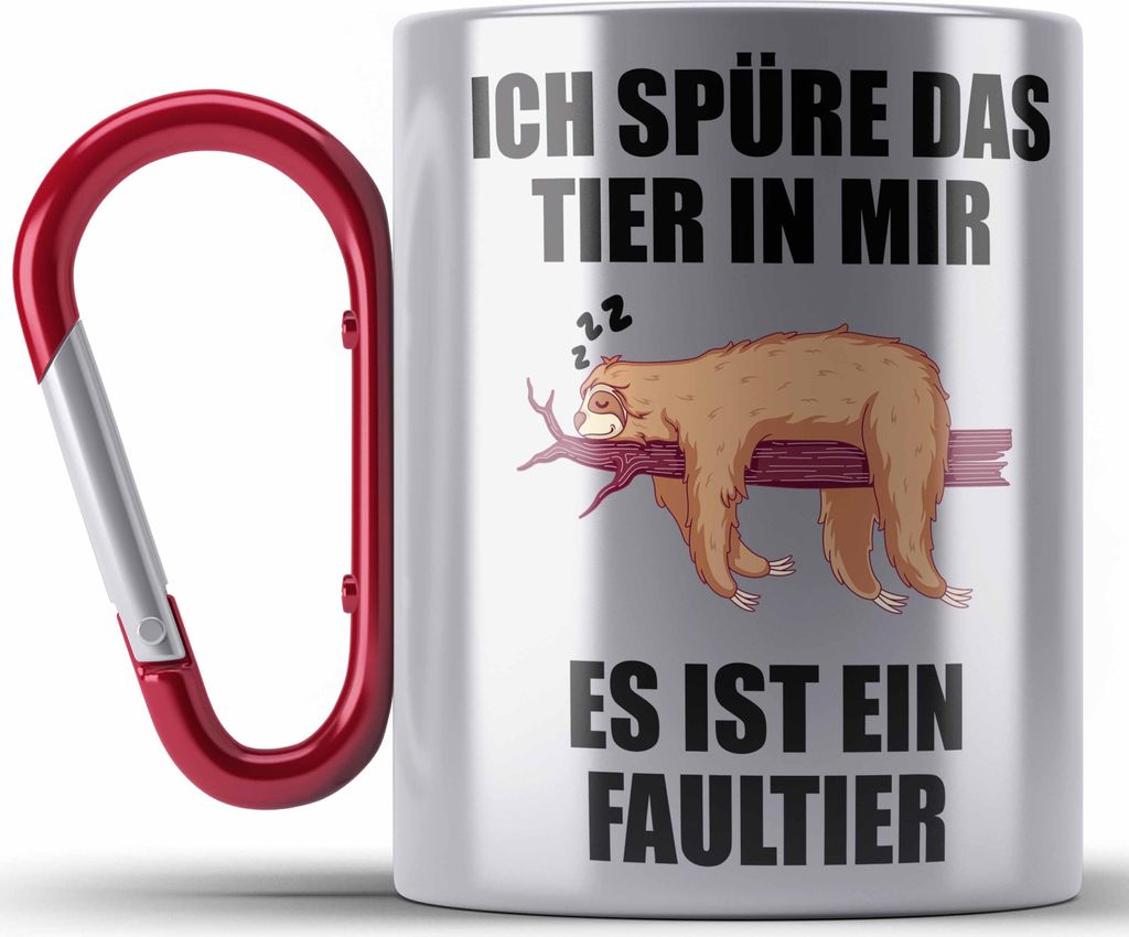 Trendation - Lustige Edelstahl Tasse Karabiner mit Spruch Mitarbeiter Faultier Geschenk Arbeitskollege Männer Frauen (Rot)