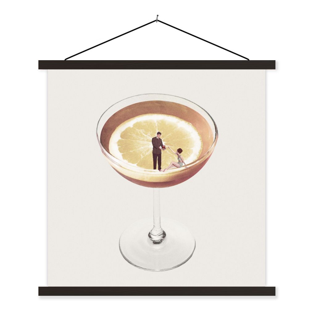 MuchoWow Textilposter Alkohol - Jahrgang - Schnaps 120x120 cm mit schwarzem Rahmen - Aufhängungsset