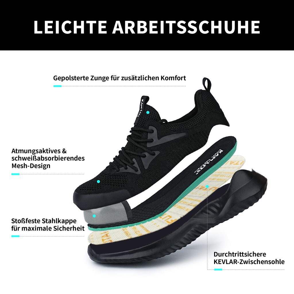 Stahlkappenschuhe Leicht Atmungsaktiv Bequem Sicherhei Produktbild 2