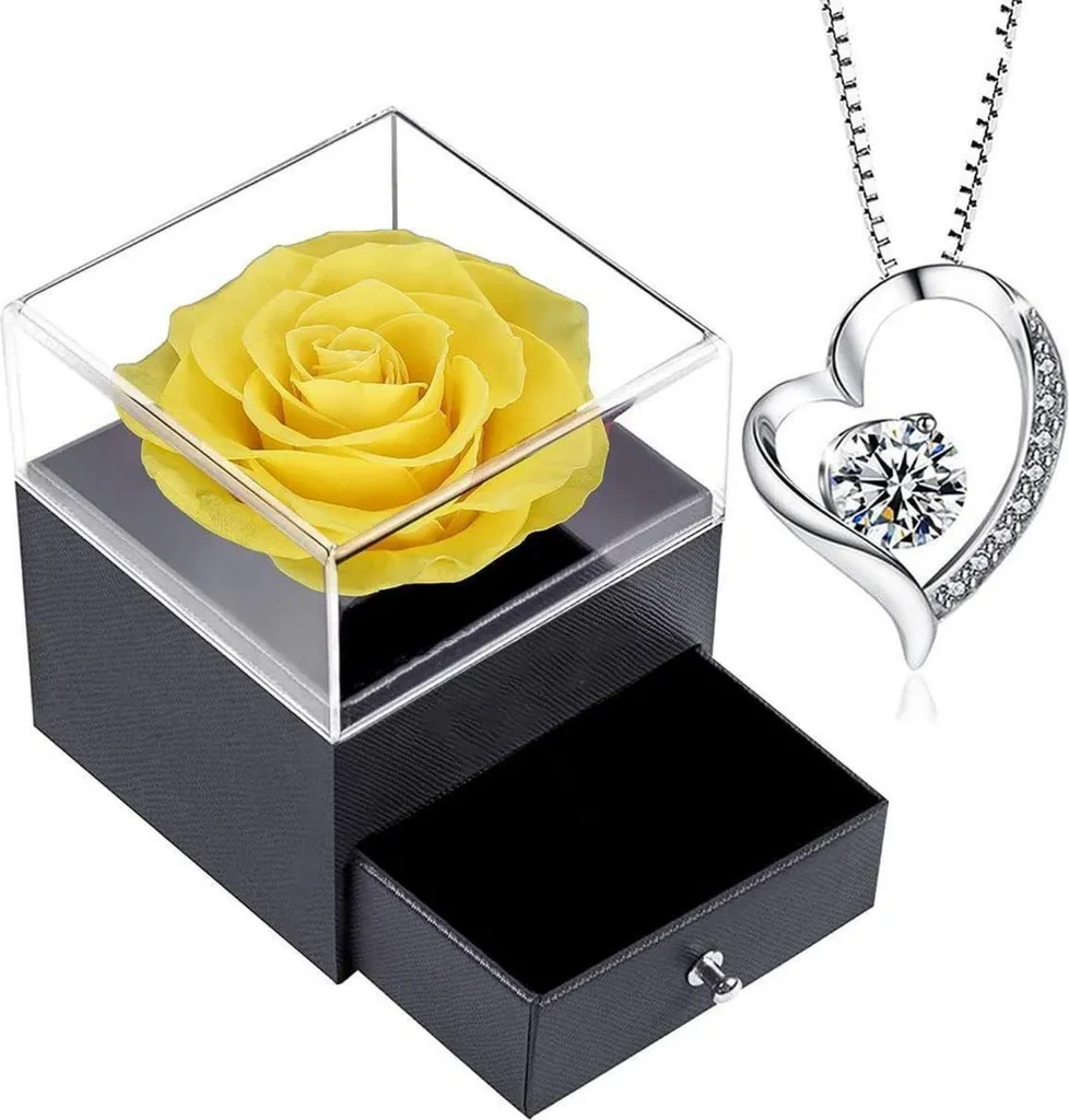 Rose Éternelle Jaune sous Écrin et Chaîne Argent 925 Anti-Oxydation