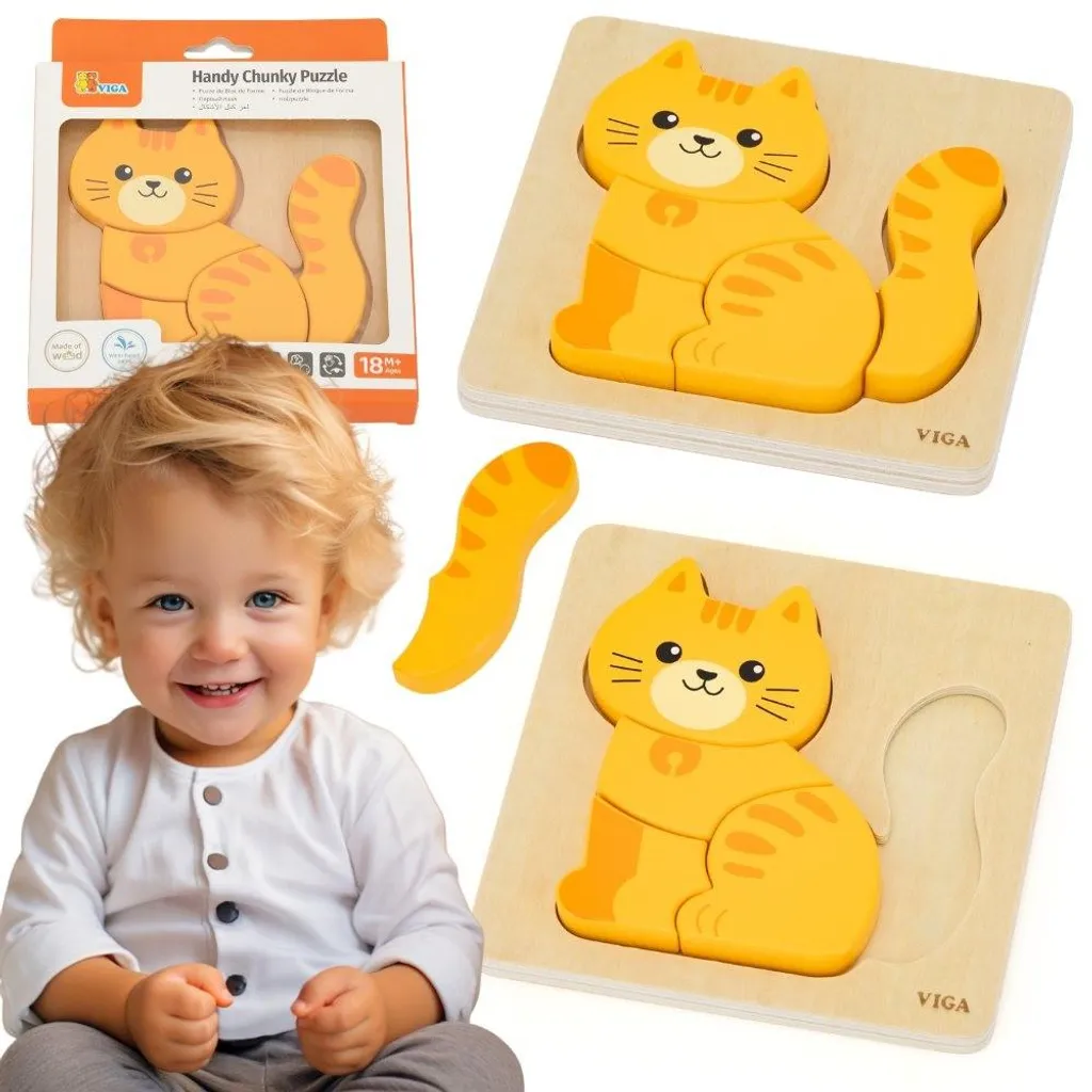 Viga Puzzle en Bois Chaton Gingembre - Jouet Durable Anti-Frustration