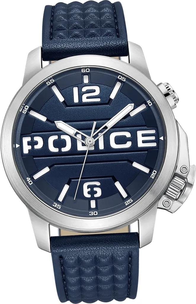 Montre Police D2UPOD0021702 Automatique avec Bracelet Cuir Bleu Foncé