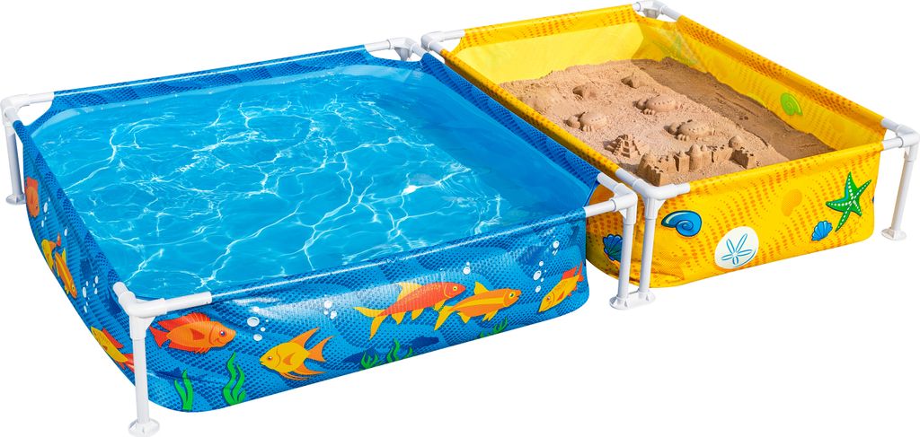Bestway My First Frame Pool mit Sandkasten 213 x 122 x 30,5 cm, buntes Unterwasser-Design, eckig