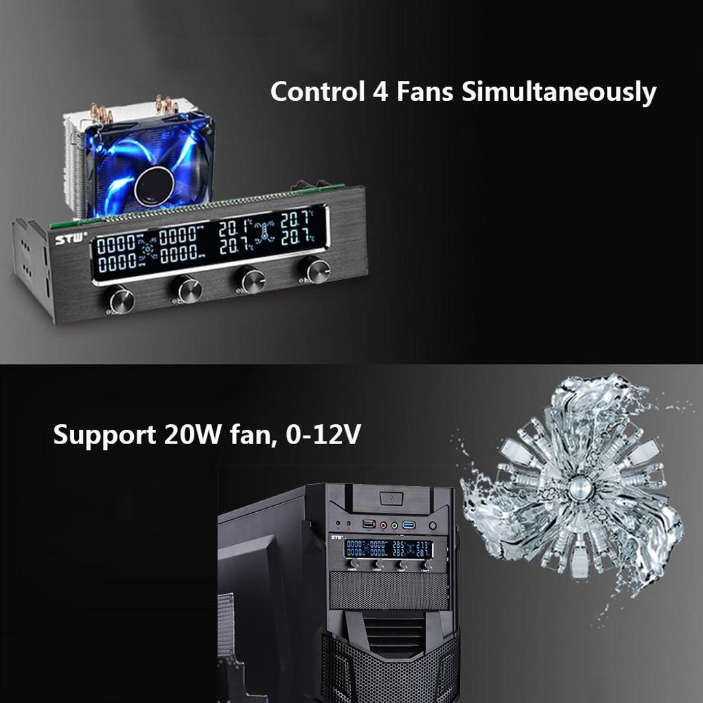 Sunshine-tipway STW Multi-Funktions PC CPU 4 Kanal Lüftersteuerung Drehzahlregelung LCD Kühlung Frontplatte