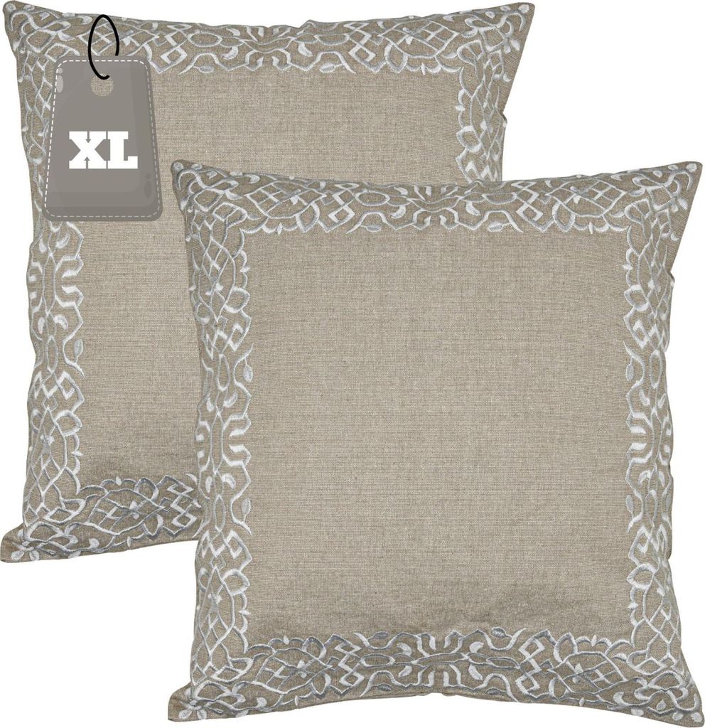 Marrakesch 2er Set Kissenbezug Kissen 50x50 cm groß | Sofakissen Kuschelkissen aus Baumwolle bestickt als Wohnzimmer Deko auf dem Sessel & Sofa | ...