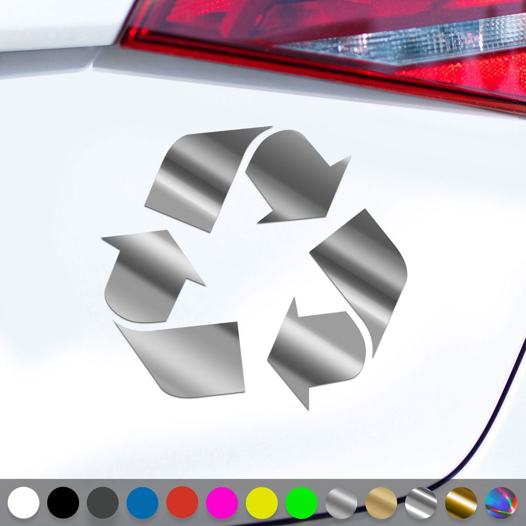 PantherPixel Recycling Aufkleber Mülltrennung Mülltonne Sticker Auto Geschenkidee Farbe Chrom-Silber
