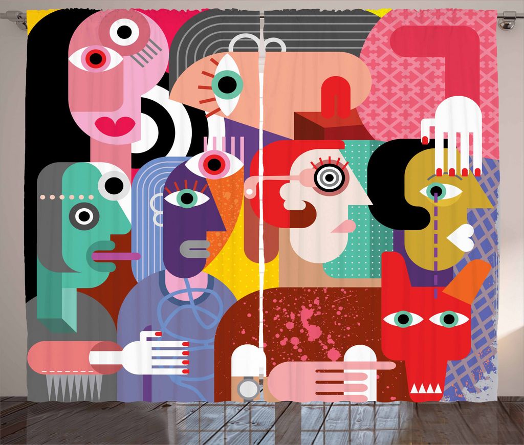 ABAKUHAUS Kunst Rustikaler Gardine, Menschliche Figuren Kubistische Kunst, Schlafzimmer Kräuselband Vorhang mit Schlaufen und Haken, 280 x 225 cm,...