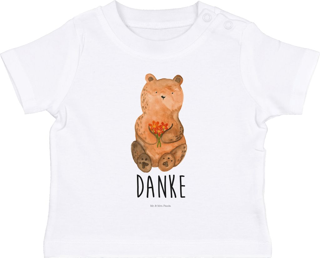 Mr. & Mrs. Panda T-Shirt Bär Dankbar 6. - 12. Monat - Weiß - Geschenk, Danke, Blumen, Dankeschön, Baumwolle Baby Shirt, Kinder Oberteil, Teddy, ...