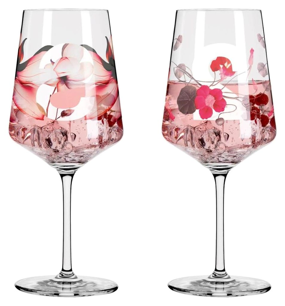 Aperitifglas 500 ml - 2er Set - Serie Sommersonett Nr. 2 mit Blütenmotiv - Hergestellt in Deutschland