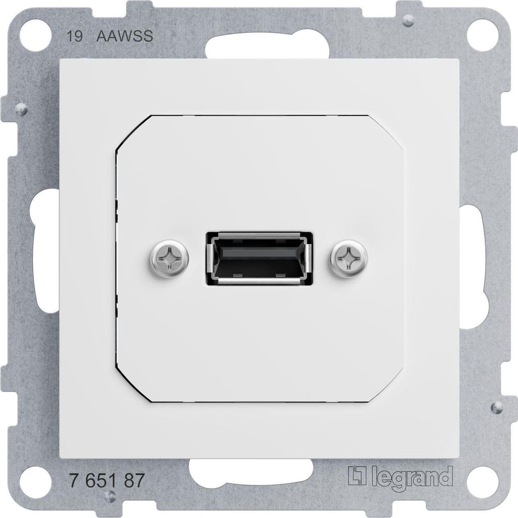 Legrand SEANO USB-Datendose mit Kabel, Einsatz inklusive Abdeckung, USB 3.0, Kabellänge: 15cm, Ultraweiß, 765187