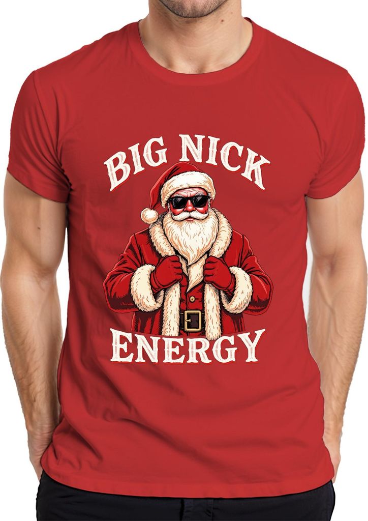 BIG NICK ENERGY Weihnachtsmann Weihnachtsgeschenk Sonnenbrille Herren T-Shirt, Rot, L