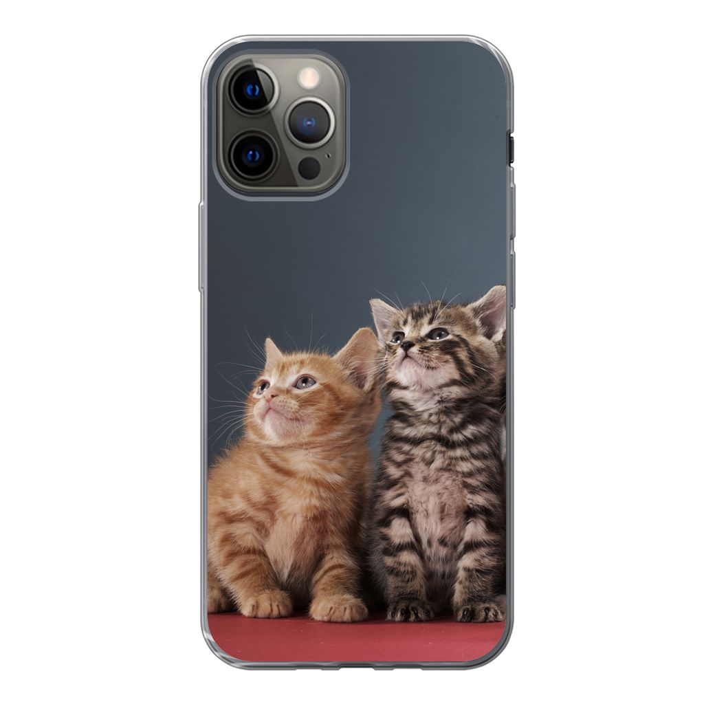 MuchoWow Handyhülle Schutzhülle Hülle für iPhone 12 Pro Kätzchen - Blau - Rosa - Mädchen - Jungen - Kind Silikon Softcase Handy Hülle - Ab...