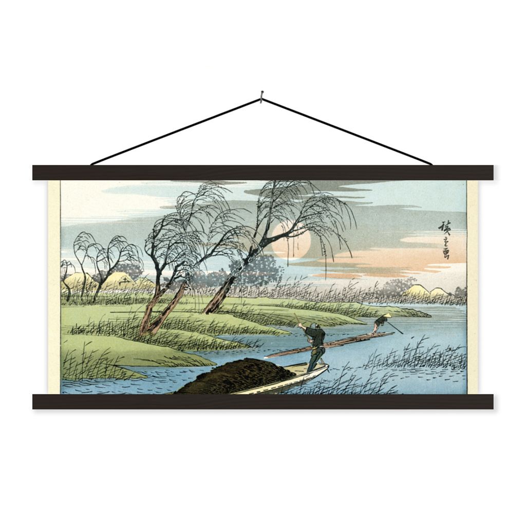 MuchoWow Textilposter Japanischer Farbholzschnitt 120x60 cm mit schwarzem Rahmen - Dekoration Schlafzimmer