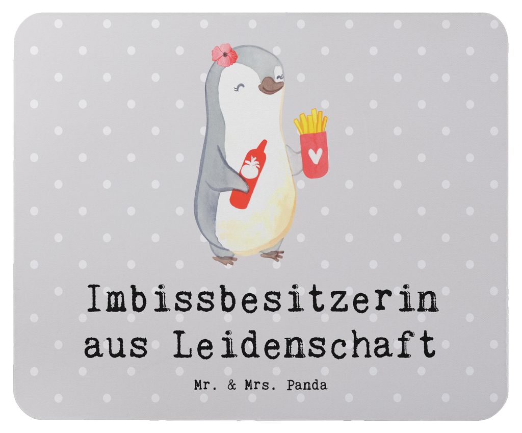 Mr. & Mrs. Panda Mouse Pad Imbissbesitzerin Leidenschaft - Grau Pastell - Geschenk, Pommesliebe, laptop mousepad, Imibissverkäuferin, mousematte, ...