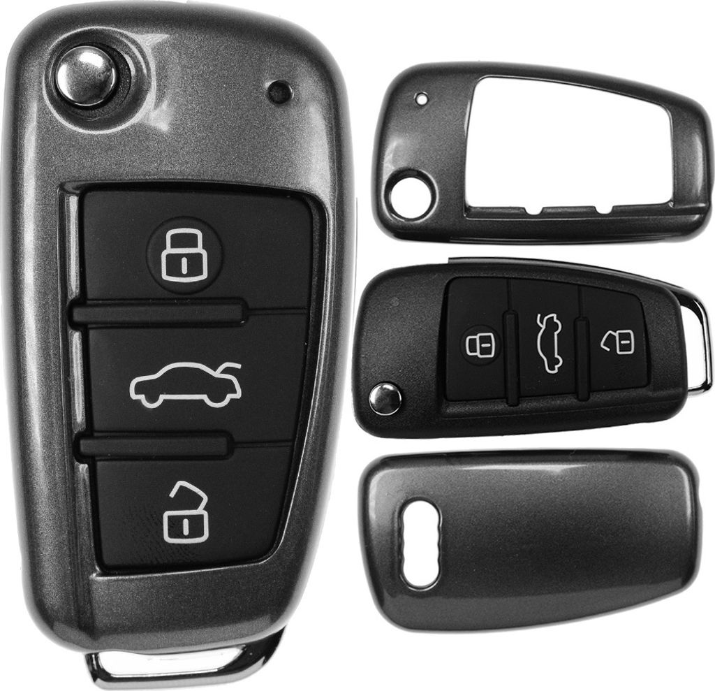 Auto Schlüssel Kunststoff Hülle ABS Plastik Schutz Cover Grau kompatibel mit Audi A1 8X S1 A3 8P S3 A6 4F S6 Q7 Klappschlüssel