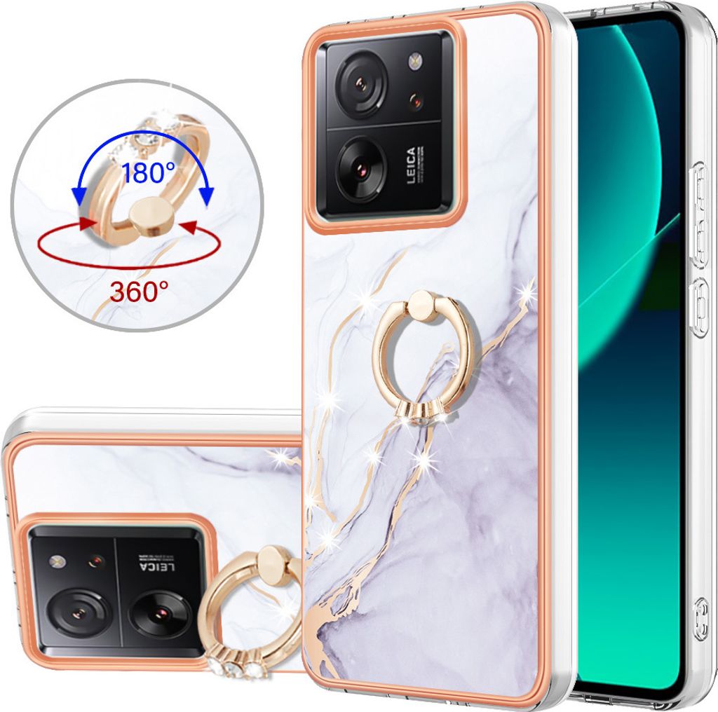 Hülle für Xiaomi 13T / 13T Pro Muster TPU Silikon Stoßdämpfer Bumper Schutzhülle mit Ring Ständer Weiß