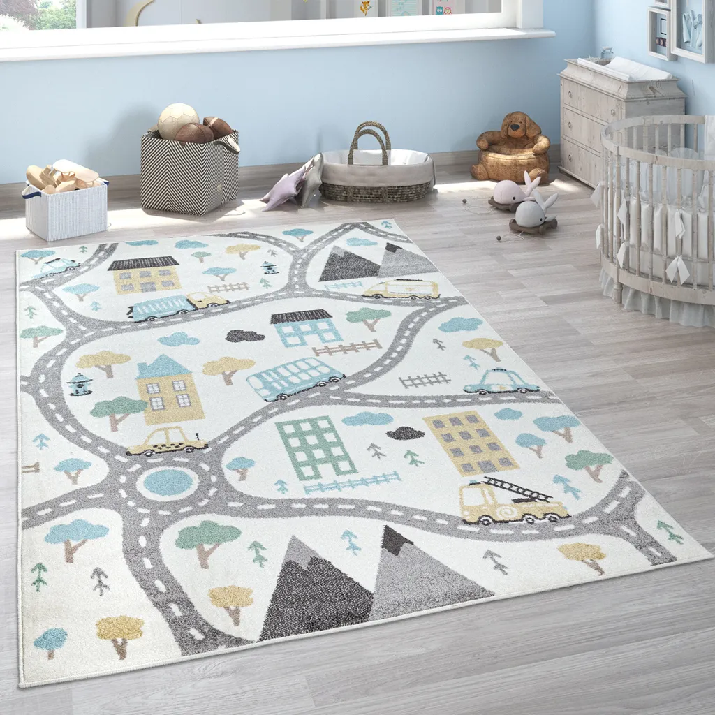 Tapis de jeu pour chambre garçon et fille 133x190 cm - Univers voitures