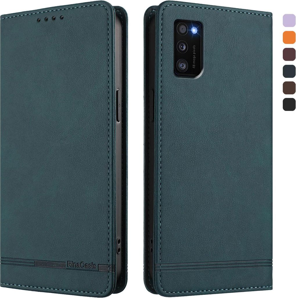 Hülle für Samsung Galaxy A41, Retro Kunstleder Ständer Klapphülle mit Kartenfächer und Magnetische Grün