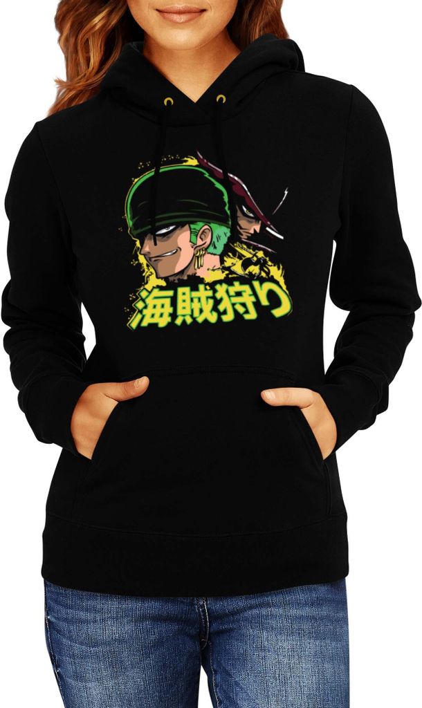 Damen Kapuzenpullover Japan Animation Manga Anime Comics One Manga Piece Anime Roronoa Zoro 02 Hunter Swordsman, Lady 2XL / Schwarz