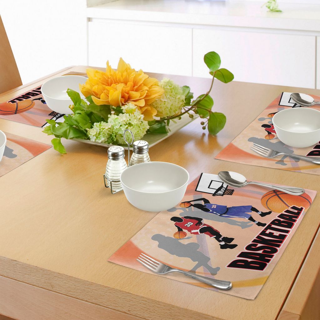 ABAKUHAUS Basketball Platzmatten, Basketball-Action-Spieler auf abstrakten Hintergrund klassischen Poster Style Print, Tiscjdeco aus Farbfesten Sto...