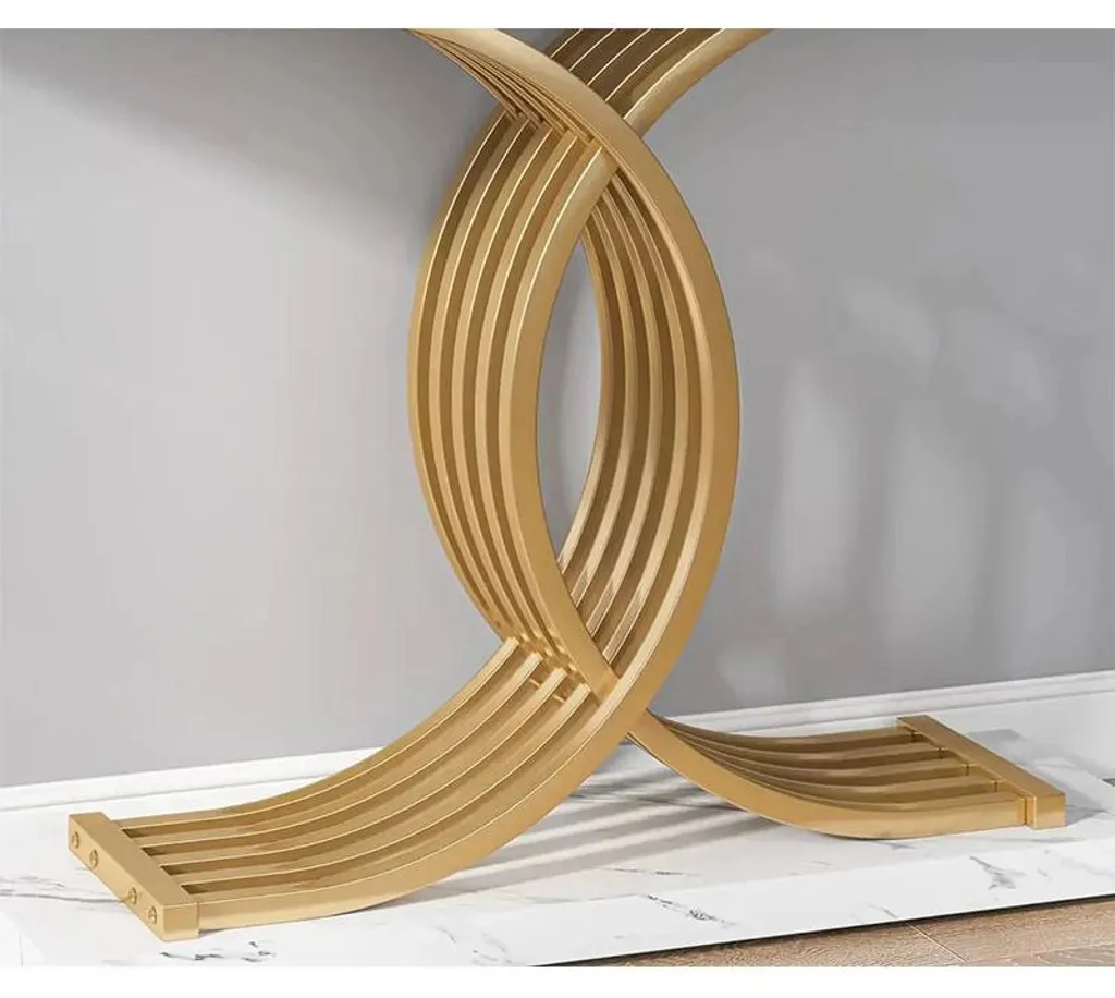 Console étroite pour couloir 97cm, table d'appoint salon déco dorée
