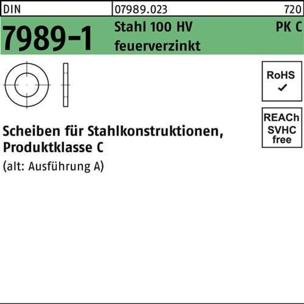 Unterlegscheibe DIN 7989-1 10/11x 20x8 Stahl 100HV feuerverz. 100 Stück