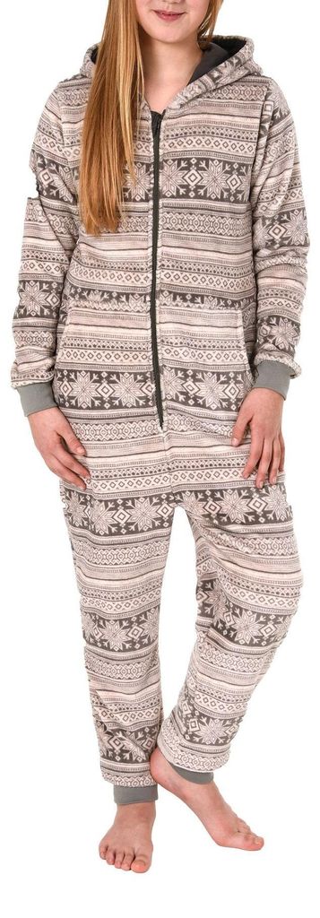 Mädchen Jumpsuit Overall Schlafanzug langarm – Norwegermotiv – 271 467 97 004 ; grau , 128