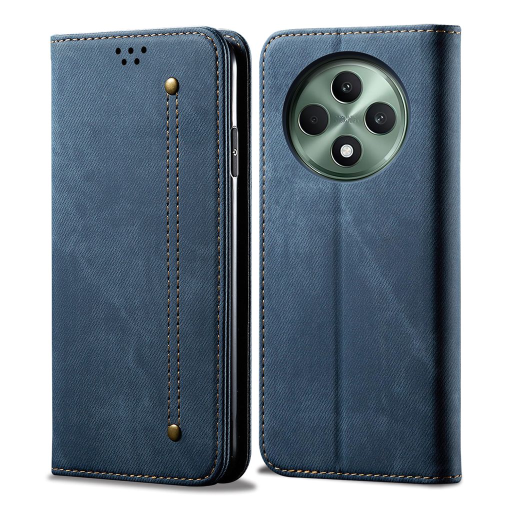 Hülle für Oppo Reno12 F 5G Leder Brieftasche Flip Bookstyle Schutzhülle mit Standfunktion Blau