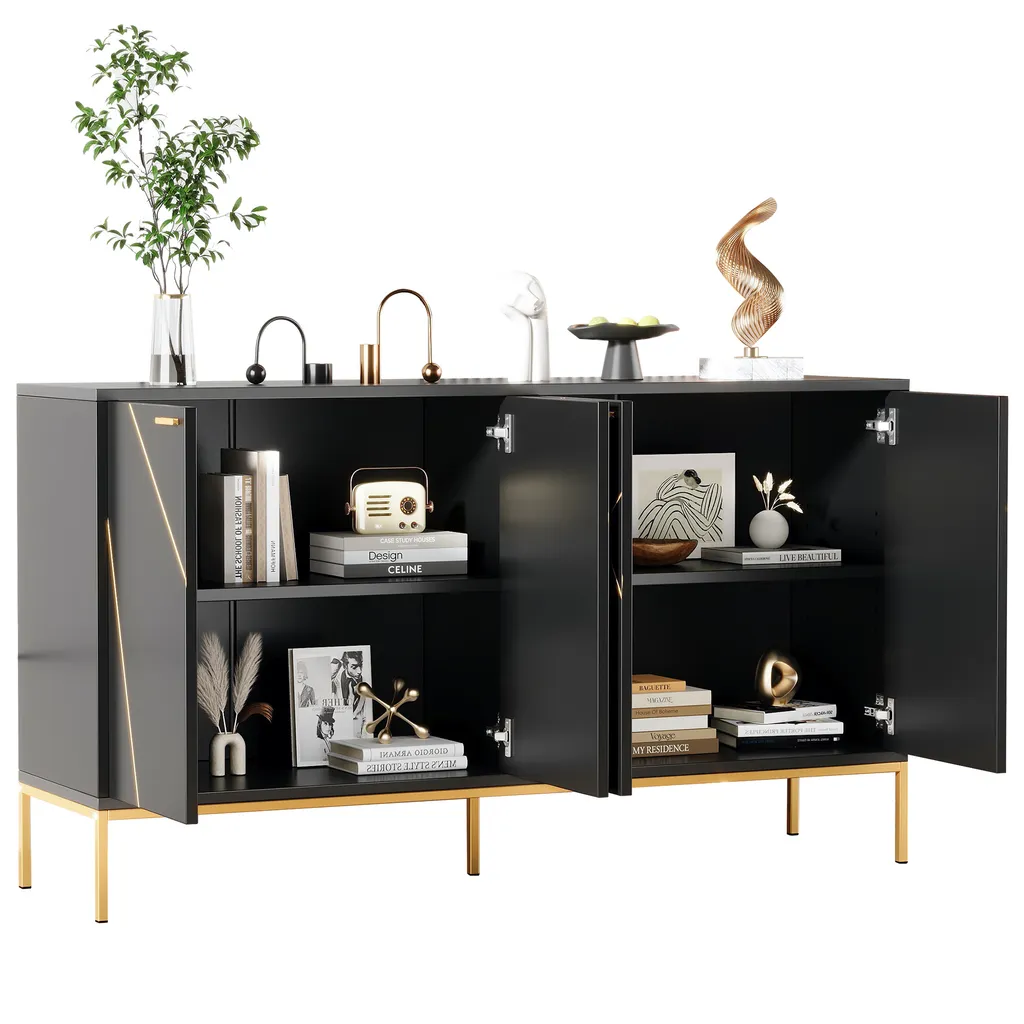 Sideboard style moderne noir avec 4 portes - Commode 150x40x80 cm chic - 3