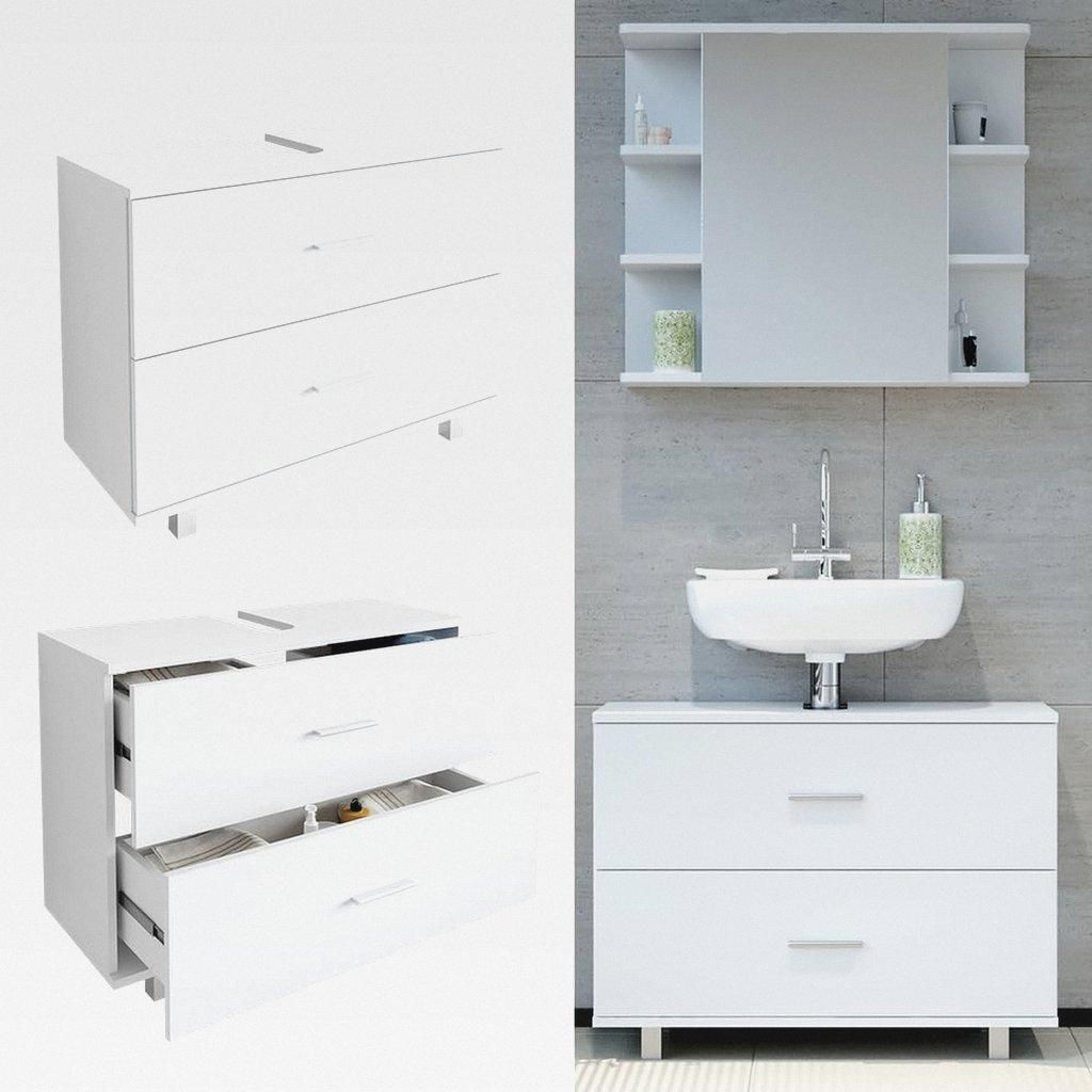 Waschbeckenunterschrank Weiß Ilias 80x61x33 cm - Unterschrank Badezimmer, Übersichtliche Aufbewahrung durch großzügige Schublade