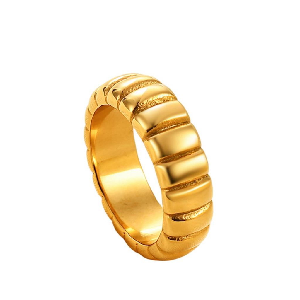 Fingerband, erhabene Maserung, geometrisch, galvanisch, heller Glanz, charmantes Kleid, farbecht, Titanstahl, Punk-Ring, Damenschmuck-Golden,US 6