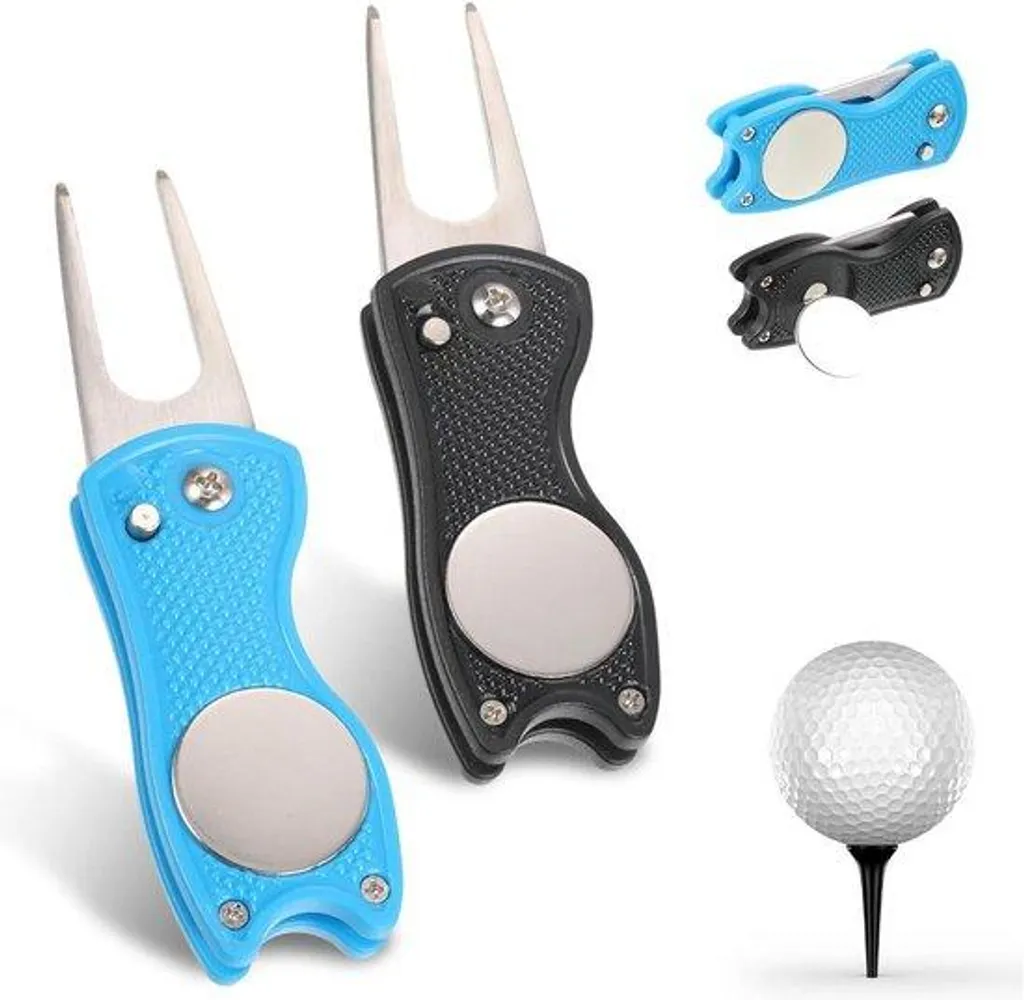 Relève-pitch de golf pliable en métal avec marque-balle aimanté argenté