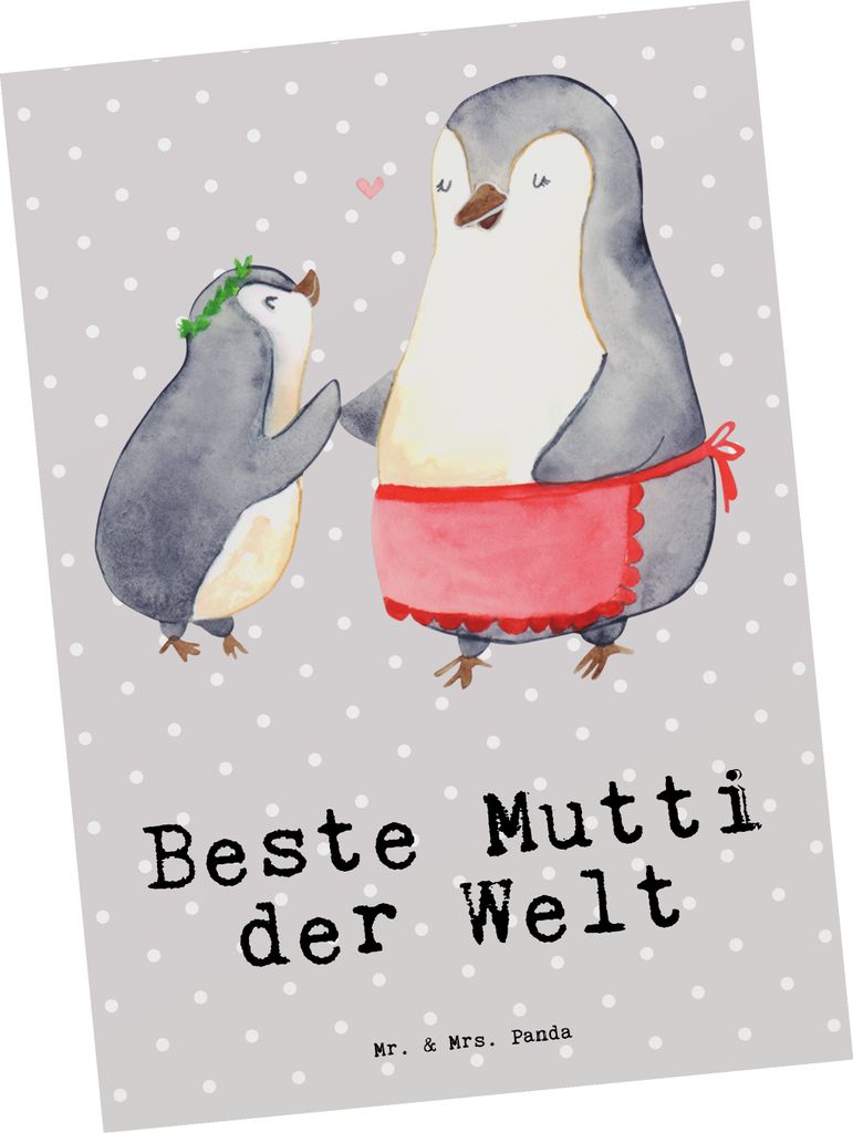 Mr. & Mrs. Panda Postkarte Pinguin Beste Mutti der Welt - Grau Pastell - Geschenk, Ma, Danke, Ansichtskarten, Grußkarte, Muttertag, Geschenkidee, ...