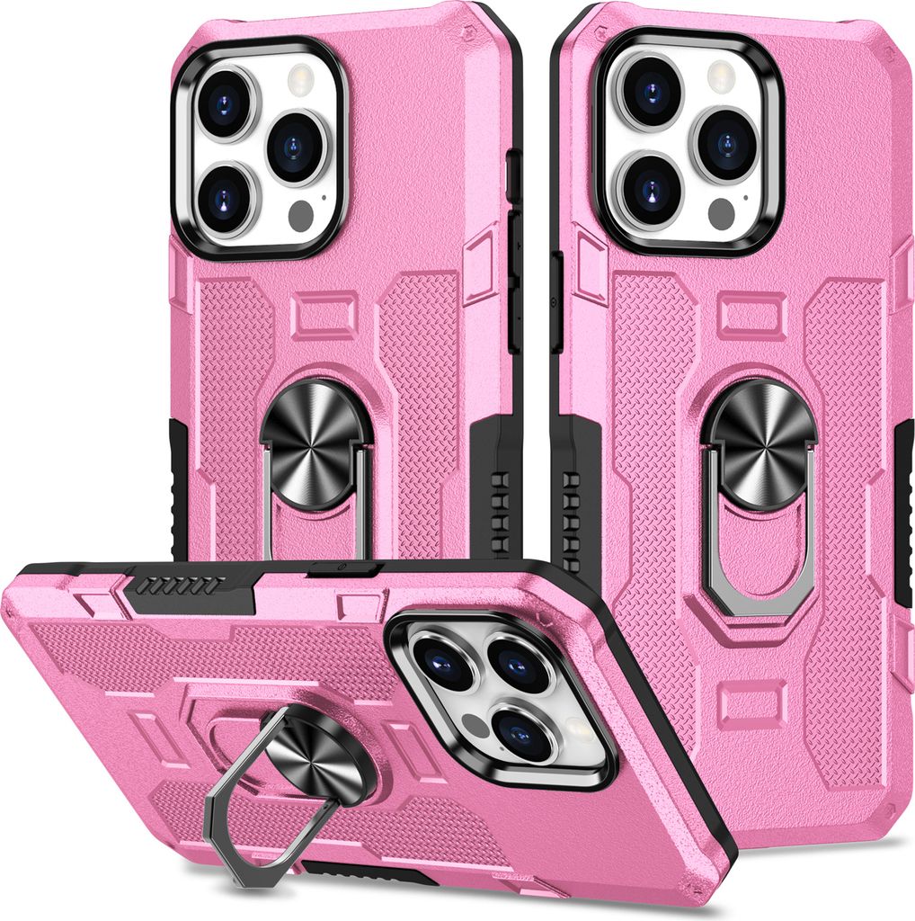iPhone 15 Pro Max Hülle, Dual Layer Robuste Rüstung Ringhalter Ständer Schutzhülle für iPhone 15 Pro Max Pink
