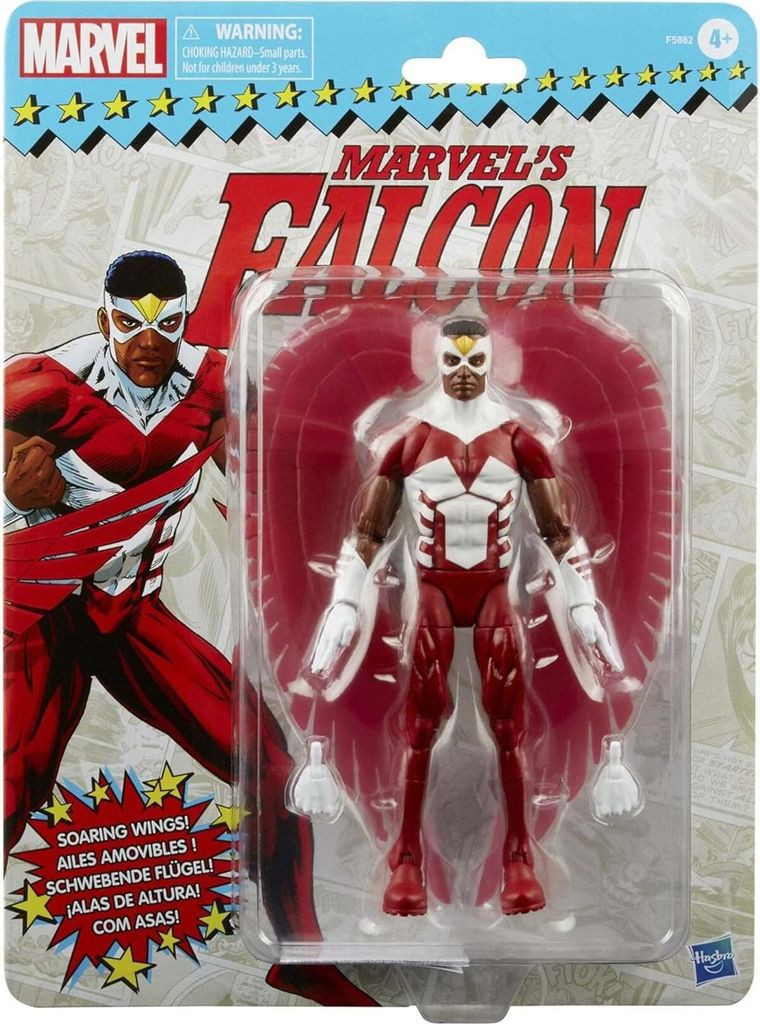A Hasbro Marvel Legends Retro Falcon action figure in its packaging.