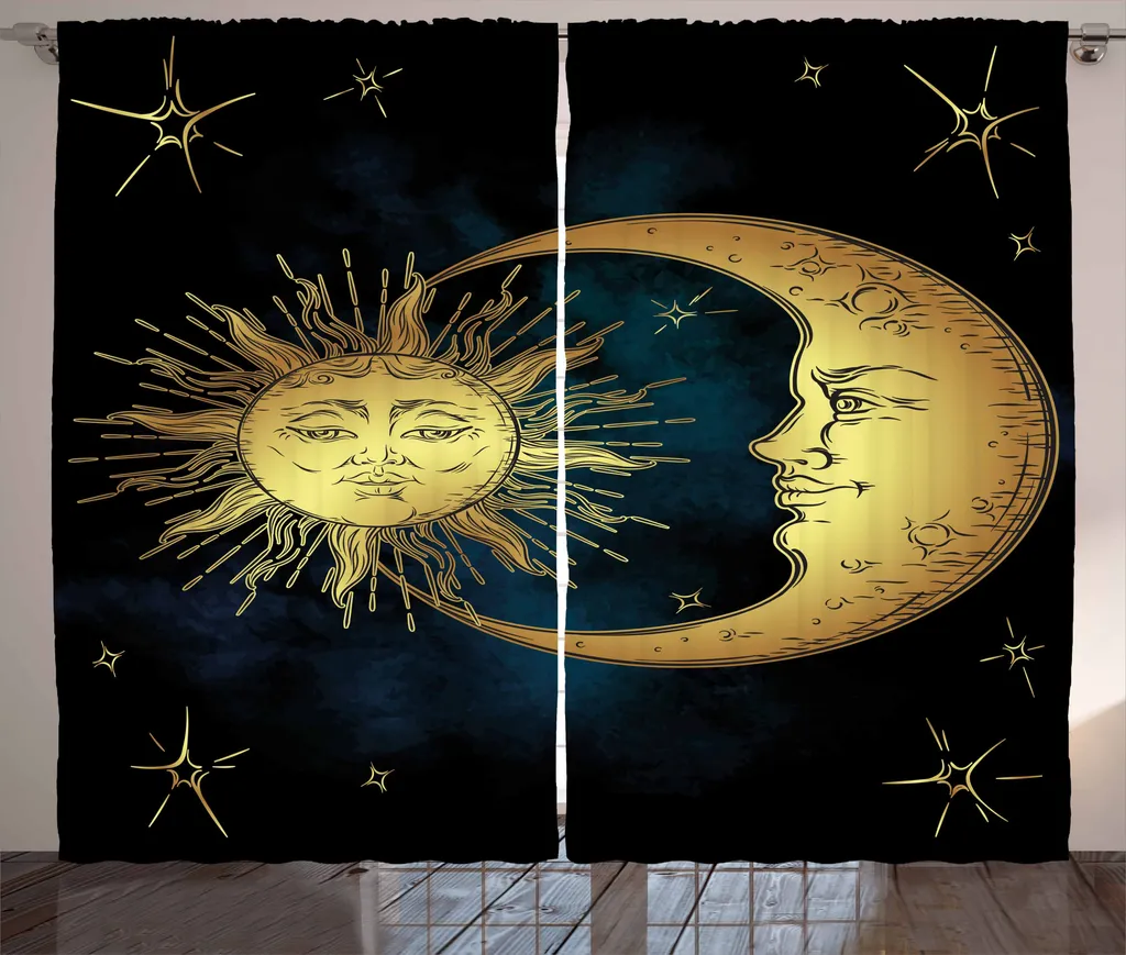 Rideau pour Chambre à Coucher Motif Lune et Soleil, Déco Bohème 280 cm