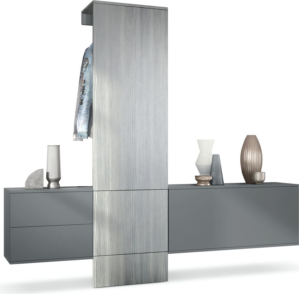 Vladon Garderobe Carlton Set 1, Germany, Flur-Garderobe aus Deko-paneel, Schubladen-Kommode & Schuhschrank, Anthrazit matt / Avola-Anthrazit (209 ...