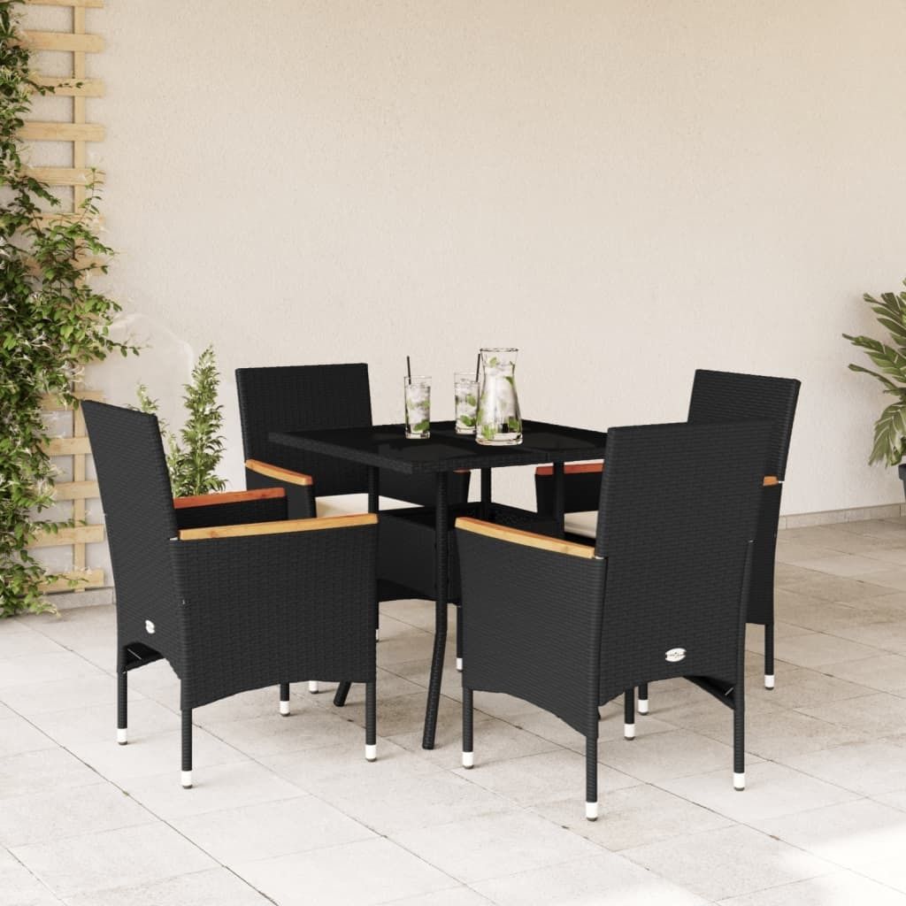 Maison Exclusive - 5-tlg. Garten-Essgruppe mit Kissen Schwarz Poly Rattan und Glas