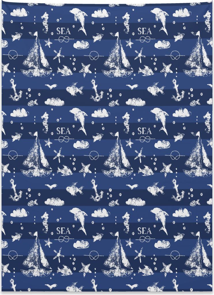 Abakuhaus Navy blau Wandteppich, Grunge Anker Schiff aus Weiches Mikrofaser Stoff Kein Verblassen Klare Farben Waschbar, 110 x 150 cm, Weiß Blau