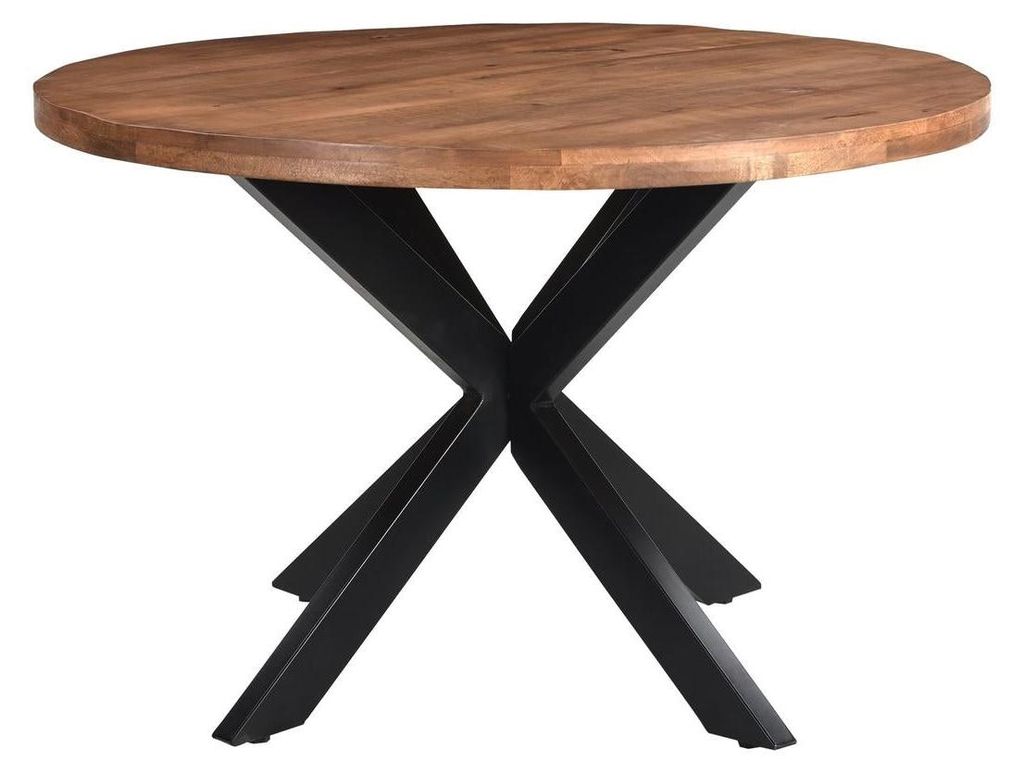 Livingfurn – Esstisch Rocky Round Spider 120 cm – Mangoholz / beschichteter Stahl