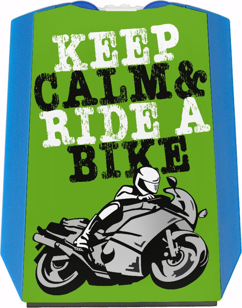 Keep calm & ride a bike Parkscheibe mit Motorrad Motiv in grün