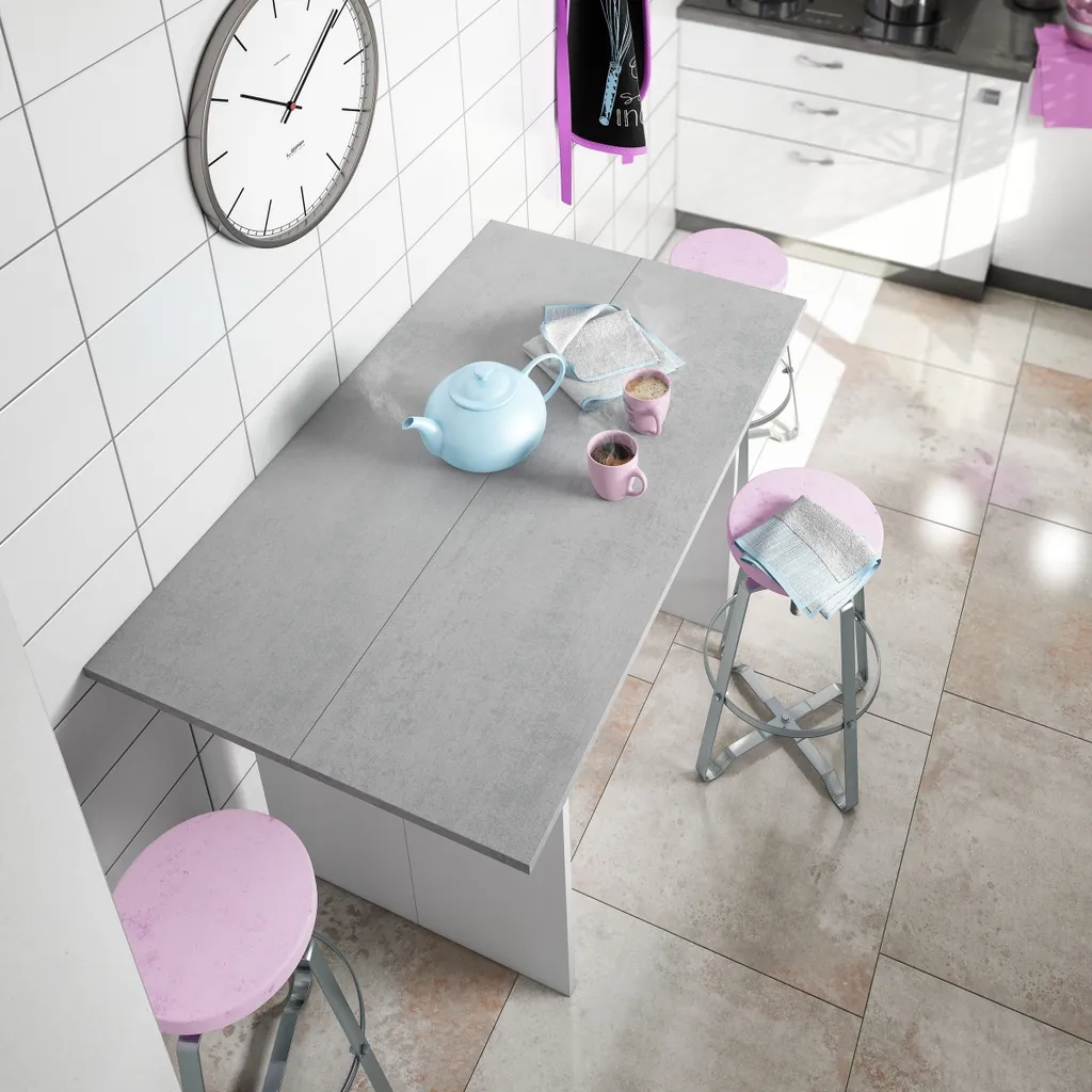 Console Extensible Tavolo Table de Repas Pliable Blanc et Béton