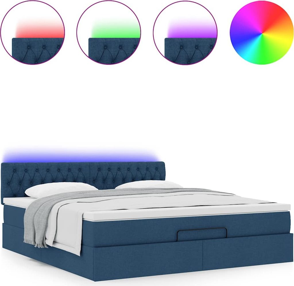 Ottomane Bett mit Matratze & LEDs Blau 180x200 cm Stoff