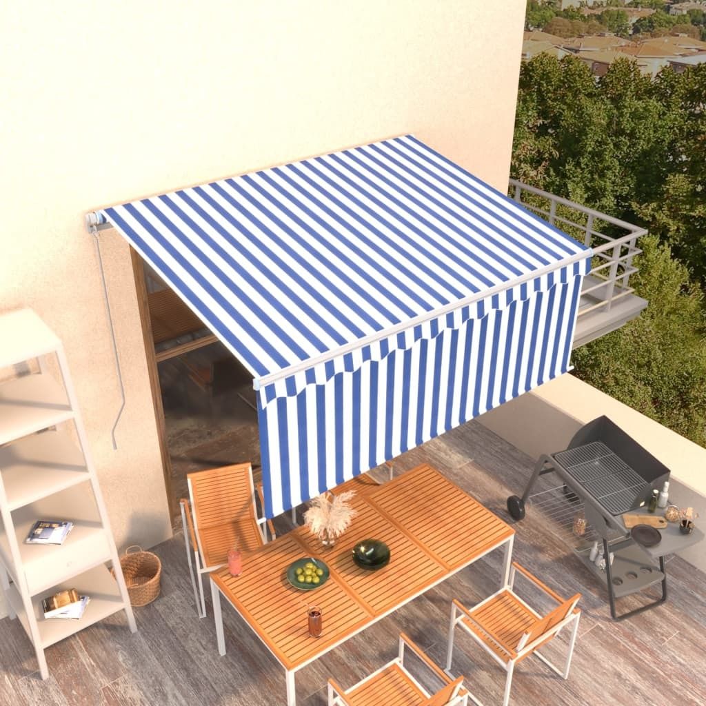 Maison Exclusive - Markise Manuell Einziehbar mit Rollo 3,5x2,5m Blau & Weiß