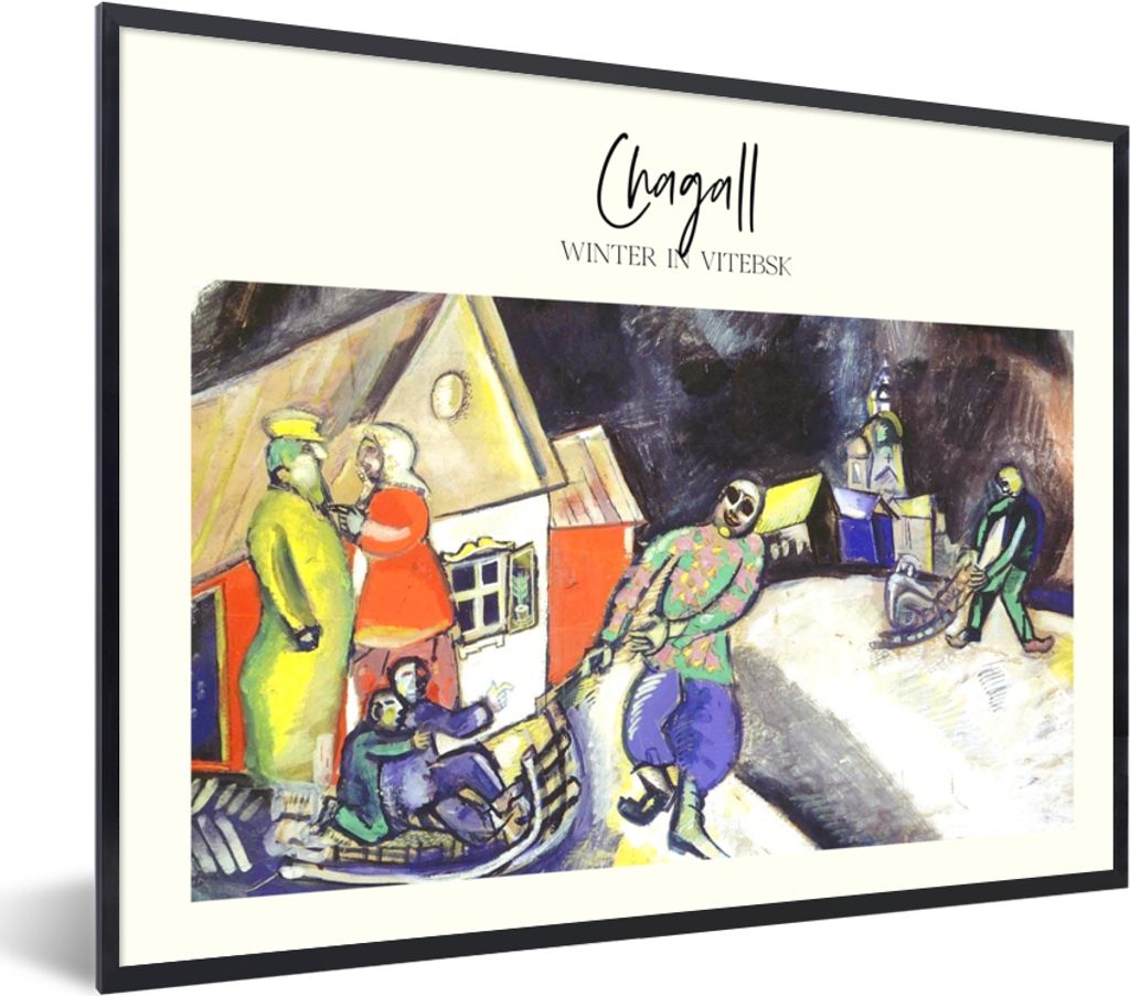 MuchoWow Gerahmtes Poster Winter in Witebsk - Marc Chagall - Kunst 40x30 cm - Poster mit Schwarzem Bilderrahmen Wandposter Rahmen Foto Bilder - K...