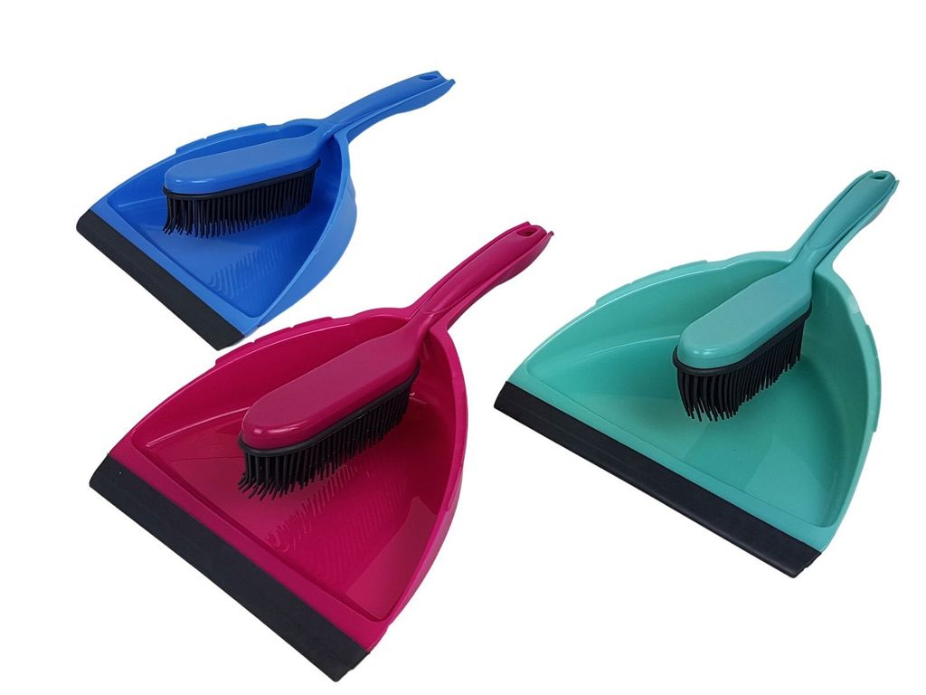 Kehrset mit Gummi Handfeger + Kehrschaufel Handbesen Kehrblech versch. Farben, Farbe:Koralle