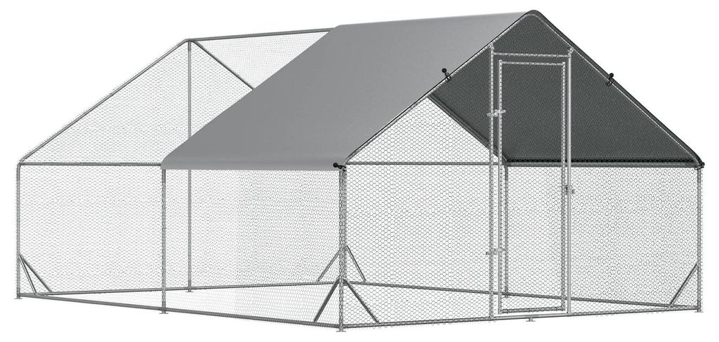 Hühnerstall - XXL Freilaufgehege für Hühner außen - Edelstahl - Schattendach - Hühnergehege 3 x 4 x 2 m